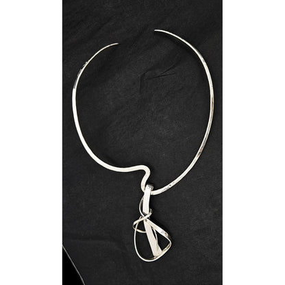 Signed Artisan BF Sterling Silver Unisex Modernist XL Neck Ring Pendant