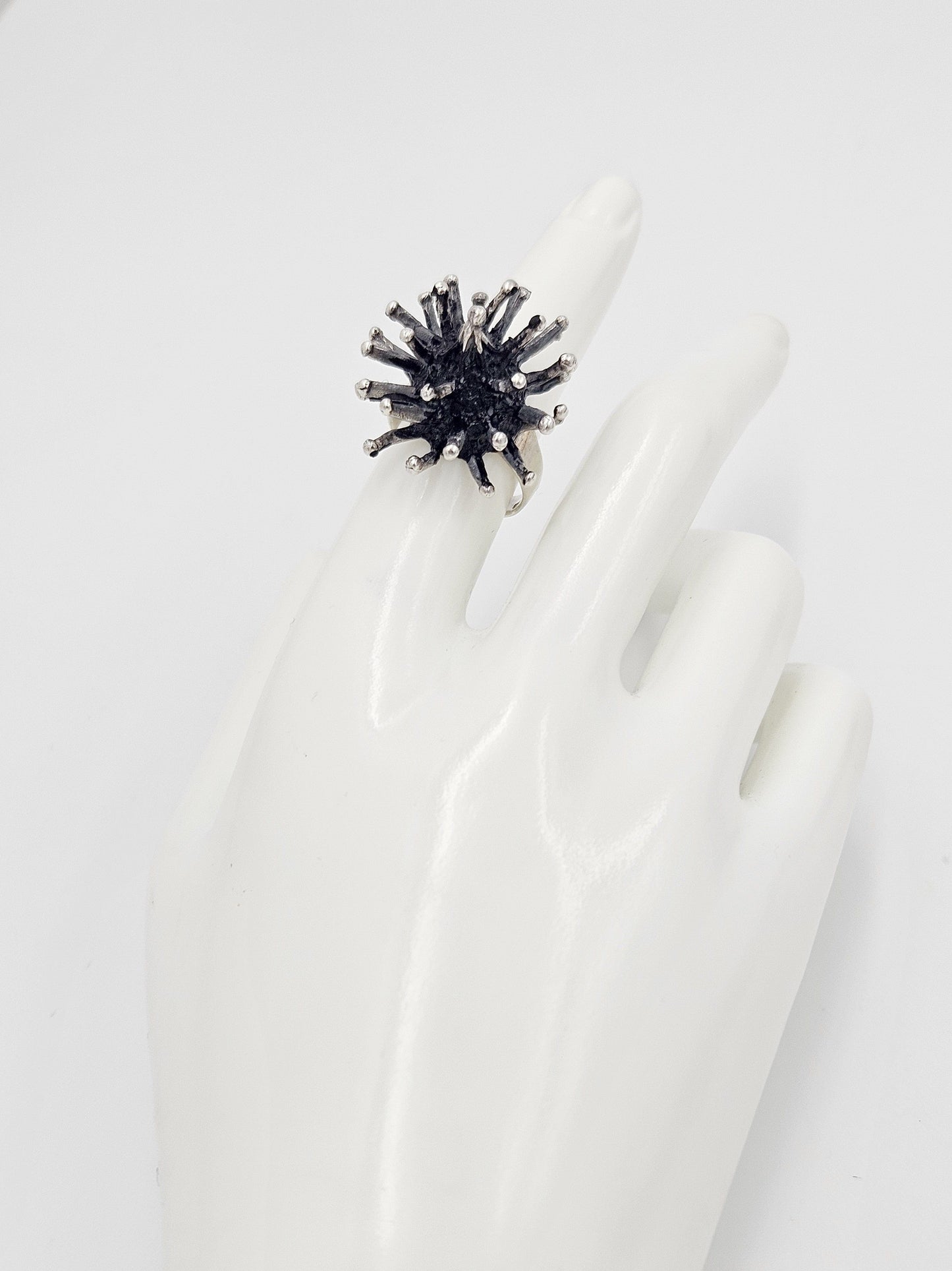 Brutalist Sterling Ring Jewelry Spikey Brutalist Sterling Silver Cocktail Ring
