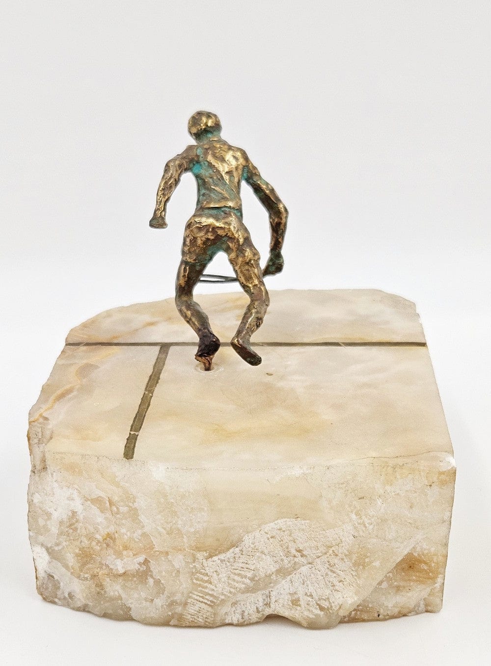 C Jere Sculpture Designer Curtis Jere Bronze Stone Tennis Pickle Ball Player Sculpture 1972