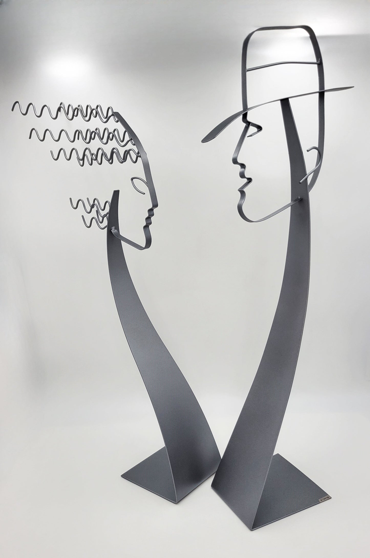 C Jere Sculpture Set of 2 Curtis Jere Sculptures Steel Abstract Memphis Style Man Woman 1990
