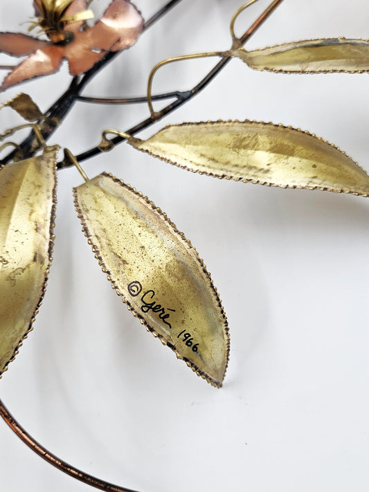C Jere Sculpture Superb C Jere Mixed Metals 3-D Flowers Leaves Branch Wall Art Sculpture 1966