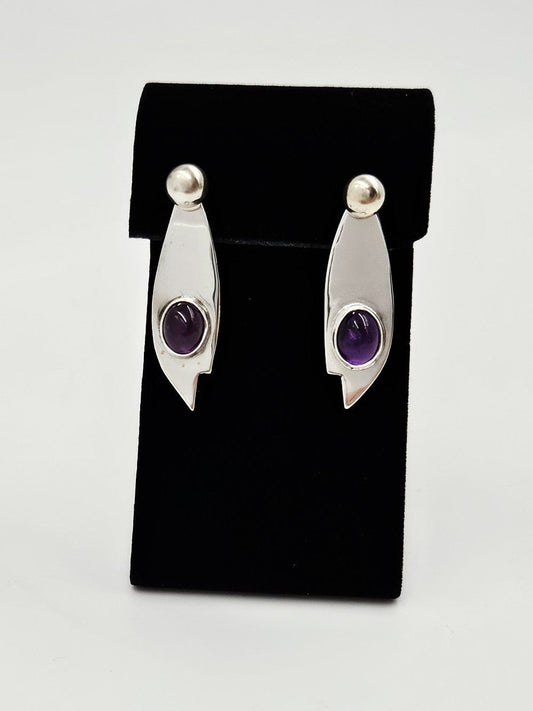 Carolyn Thomas Jewelry Carolyn Thomas 2 Piece Sterling Silver & Amethyst Modernist Drop Earrings