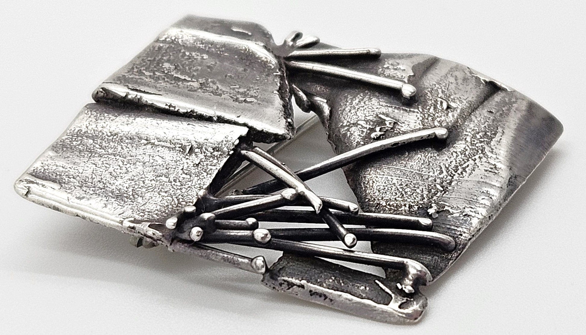 CK Sterling Jewelry Superb MCM Artisan Signed Sterling Silver Abstract Modernist Brutalist Brooch