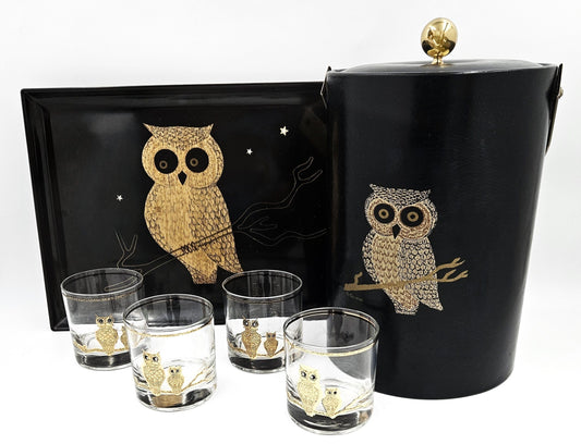 Couroc Serveware Couroc California Melamine Owl Glassware Ice Bucket Serving Tray Set 1960s