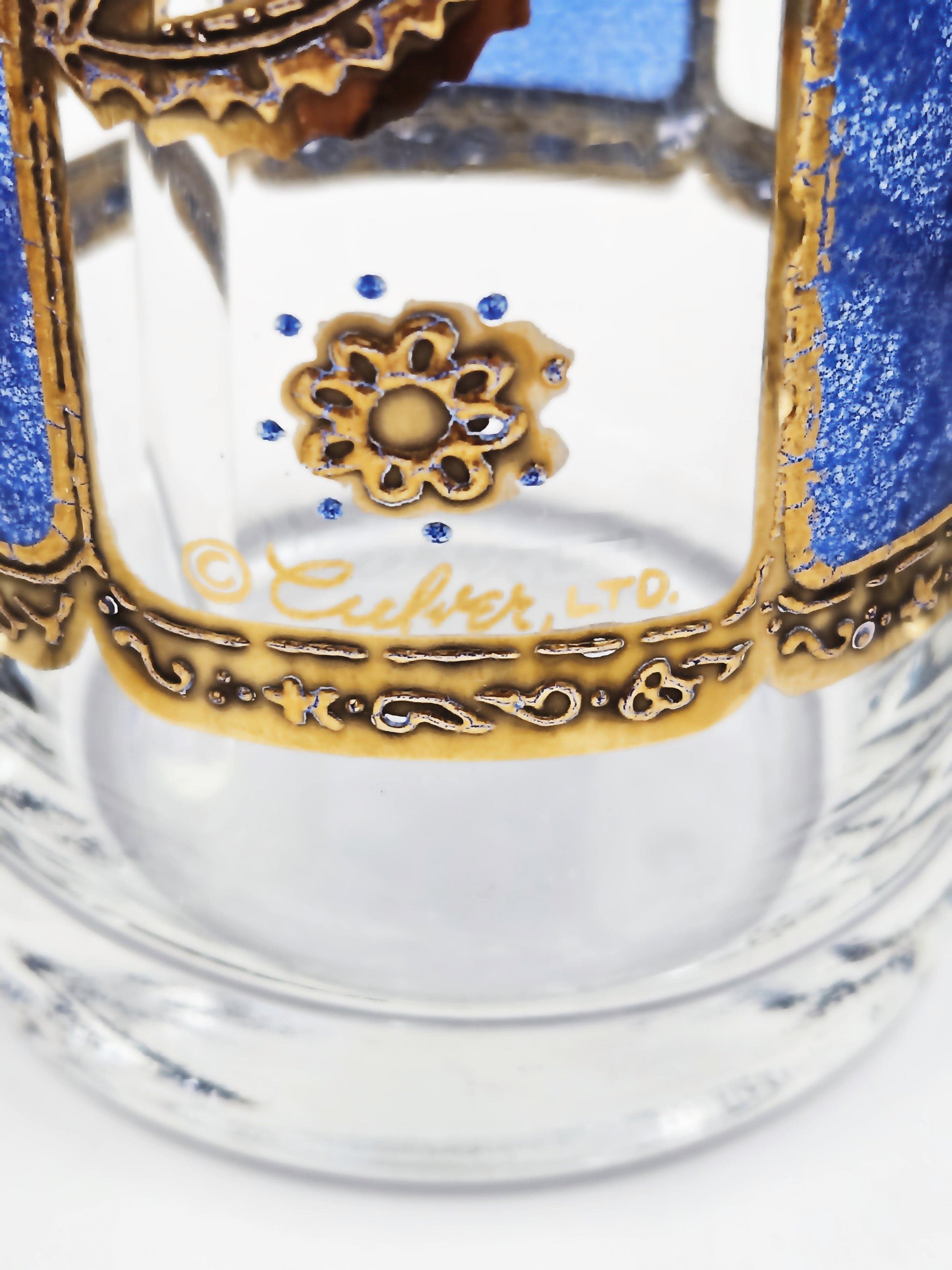 Culver Serveware Culver Royal Blue 22K Gold Floral Paisley Barware Set