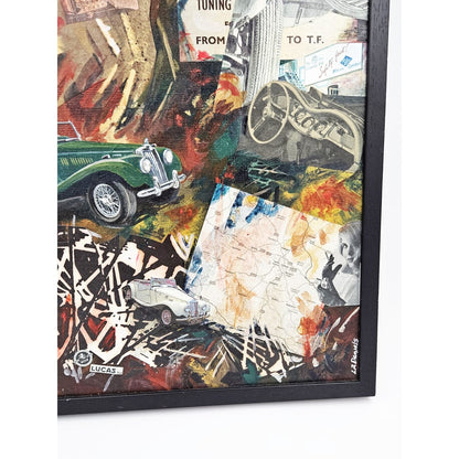 Daniels Artwork Artist LR Daniels Mixed Media Collage Artwork on Canvas MG Cars