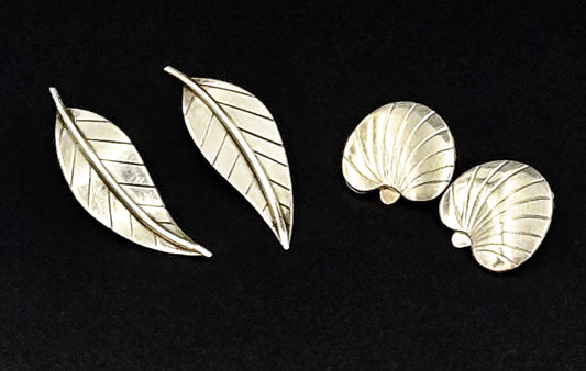 Danish Sterling Earrings Jewelry Set of Danish Sterling Silver Leaf Earrings 1950s
