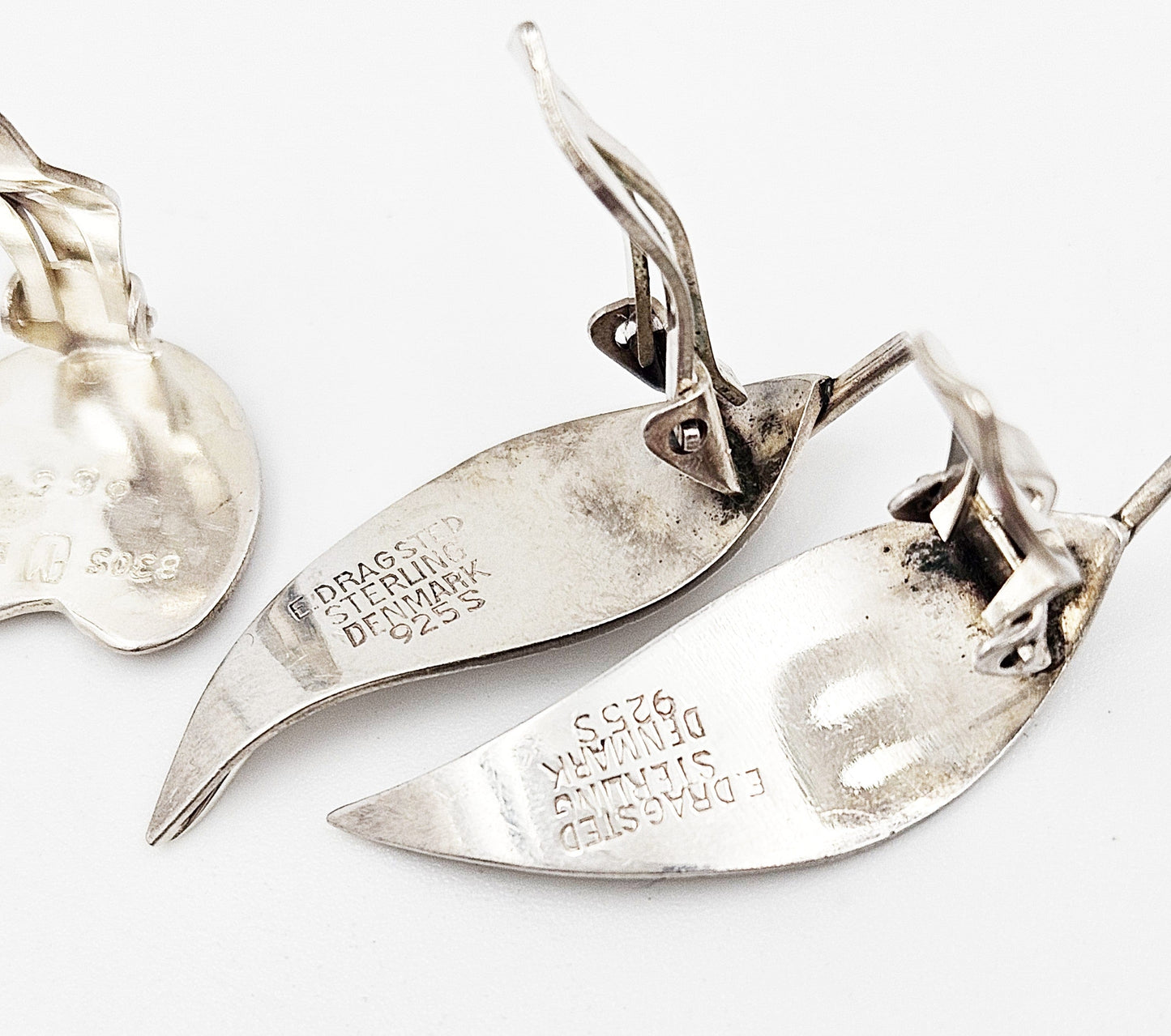 Danish Sterling Earrings Jewelry Set of Danish Sterling Silver Leaf Earrings 1950s