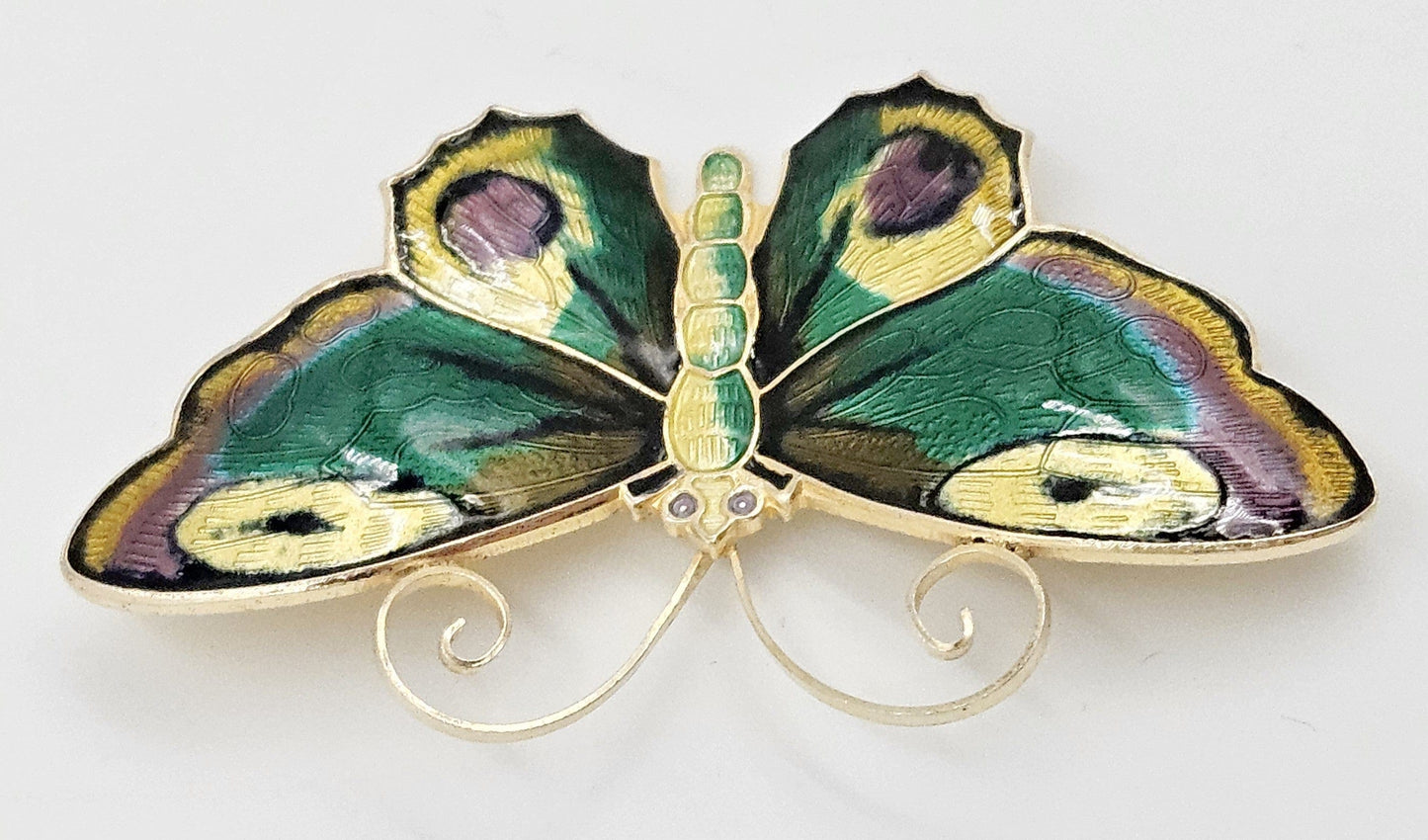 David Andersen Jewelry David Andersen Gilt Sterling Multi-Color Enamel HUGE Butterfly Brooch 1940s