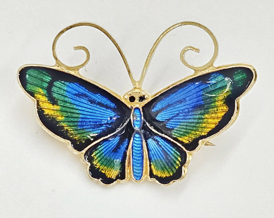 David Andersen Jewelry David Andersen Gilt Sterling Multi-Color Enamel Large Butterfly Brooch 1940s