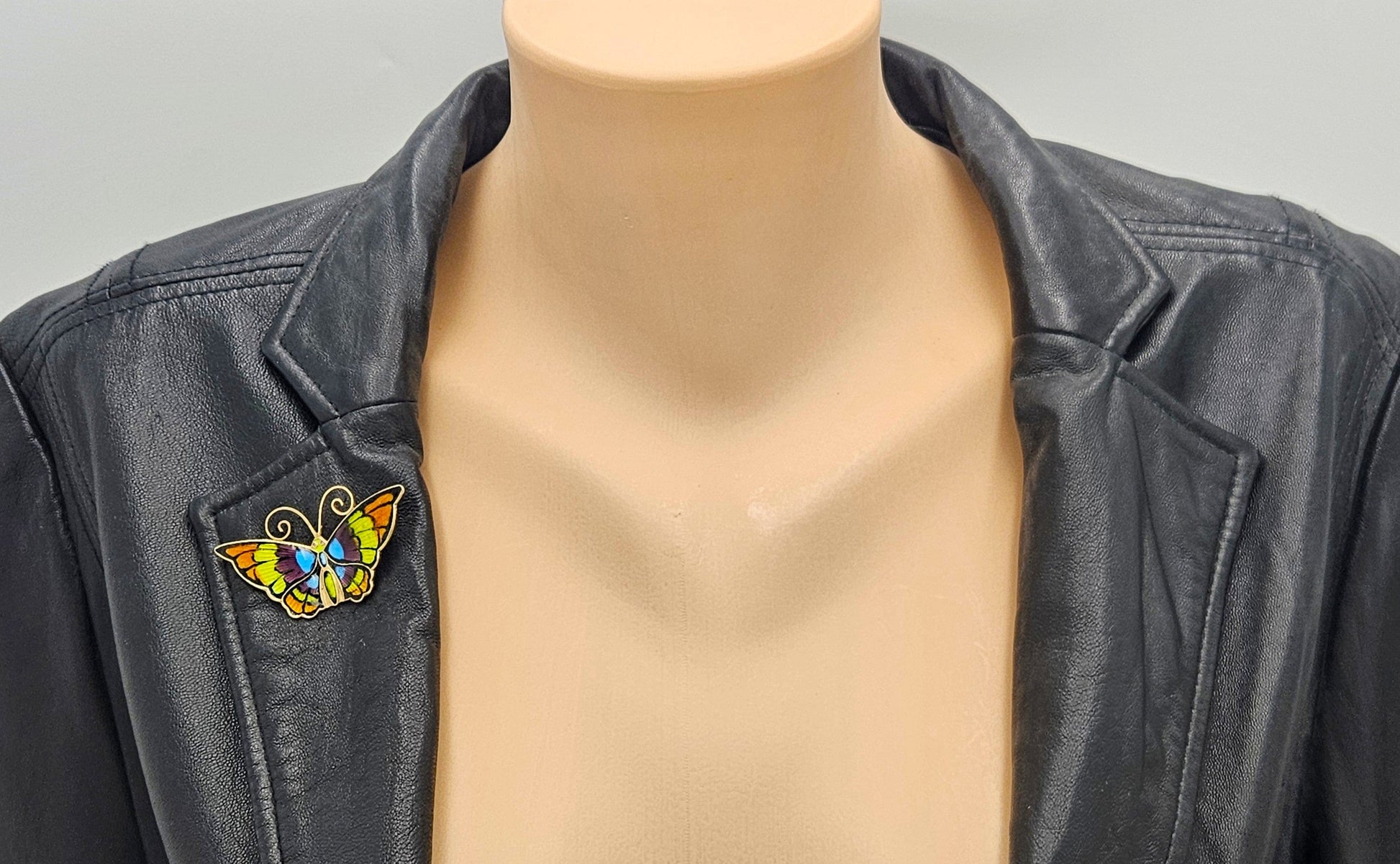 David Andersen Jewelry David Andersen Norway Gilt Sterling Multi-Color Enamel Butterfly Brooch 1940s