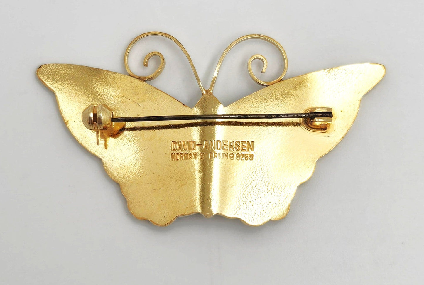 David Andersen Jewelry David Andersen Norway Gilt Sterling Multi-Color Enamel Butterfly Brooch 1940s