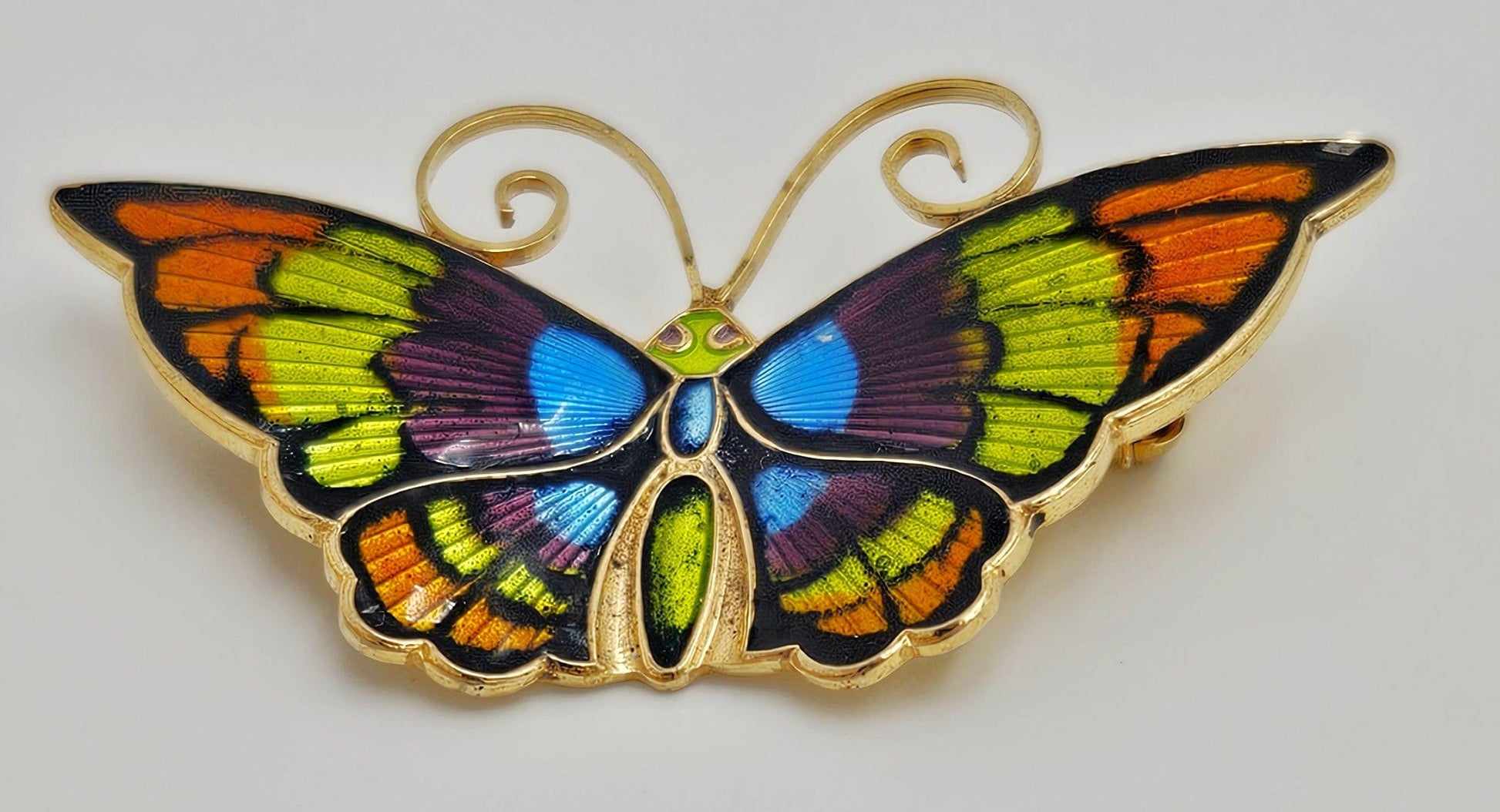 David Andersen Jewelry David Andersen Norway Gilt Sterling Multi-Color Enamel Butterfly Brooch 1940s