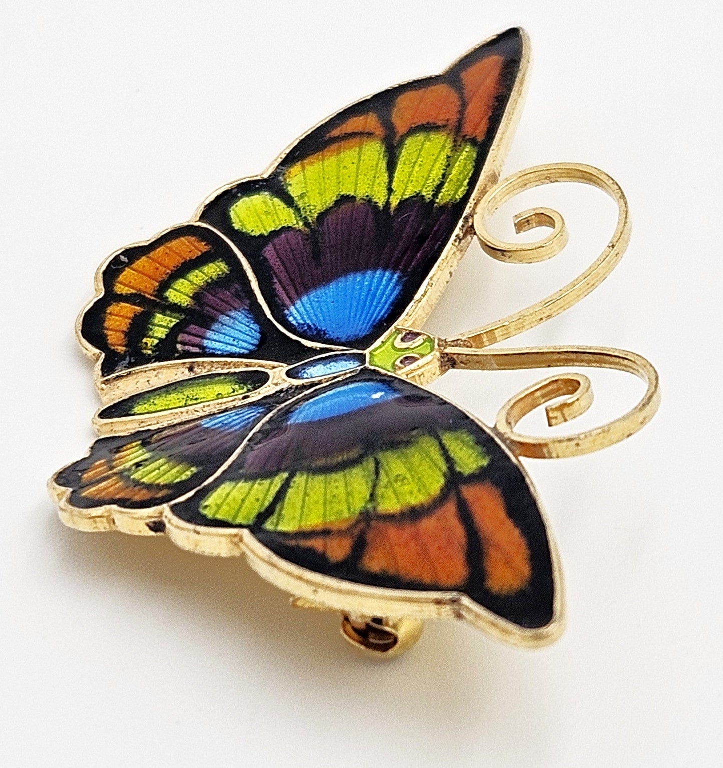 David Andersen Jewelry David Andersen Norway Gilt Sterling Multi-Color Enamel Butterfly Brooch 1940s