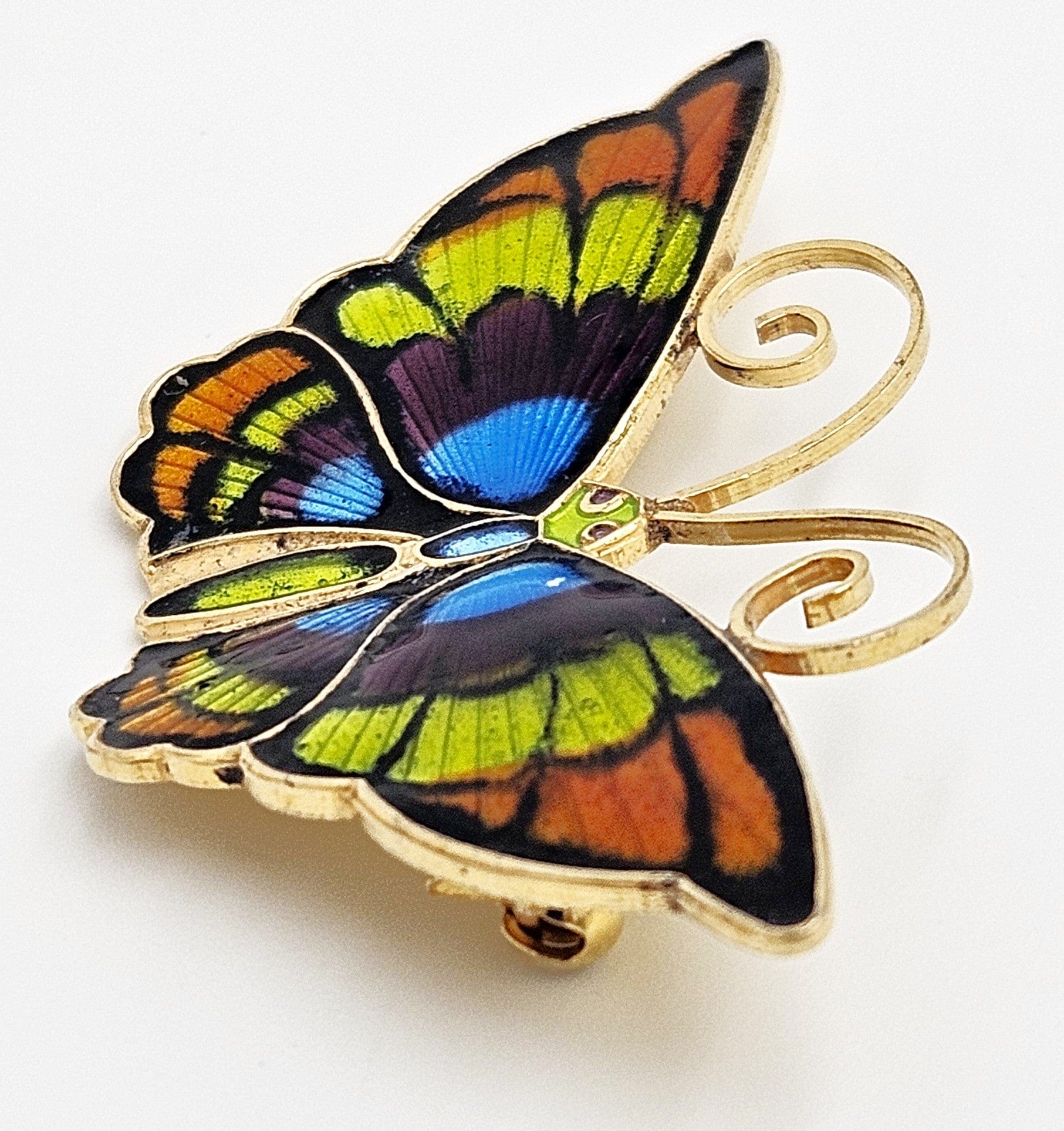 David Andersen Jewelry David Andersen Norway Gilt Sterling Multi-Color Enamel Butterfly Brooch 1940s