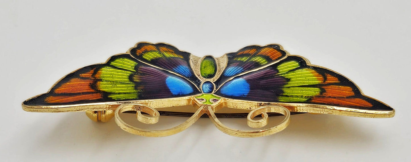 David Andersen Jewelry David Andersen Norway Gilt Sterling Multi-Color Enamel Butterfly Brooch 1940s