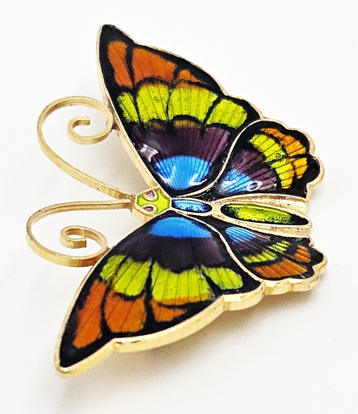 David Andersen Jewelry David Andersen Norway Gilt Sterling Multi-Color Enamel Butterfly Brooch 1940s