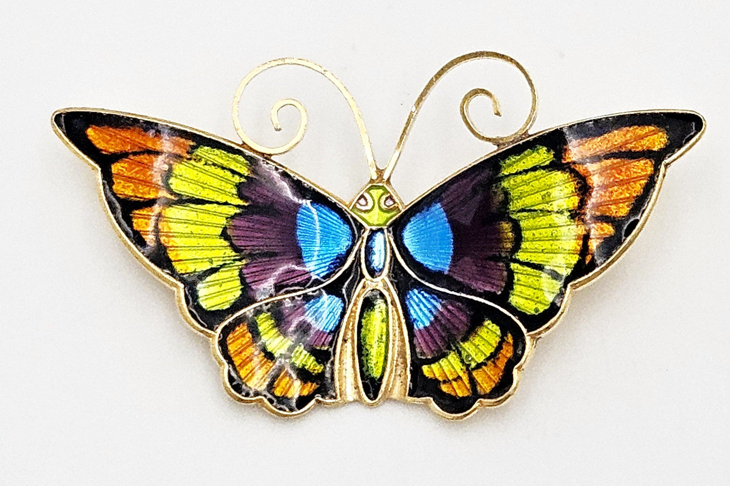 David Andersen Jewelry David Andersen Norway Gilt Sterling Multi-Color Enamel Butterfly Brooch 1940s
