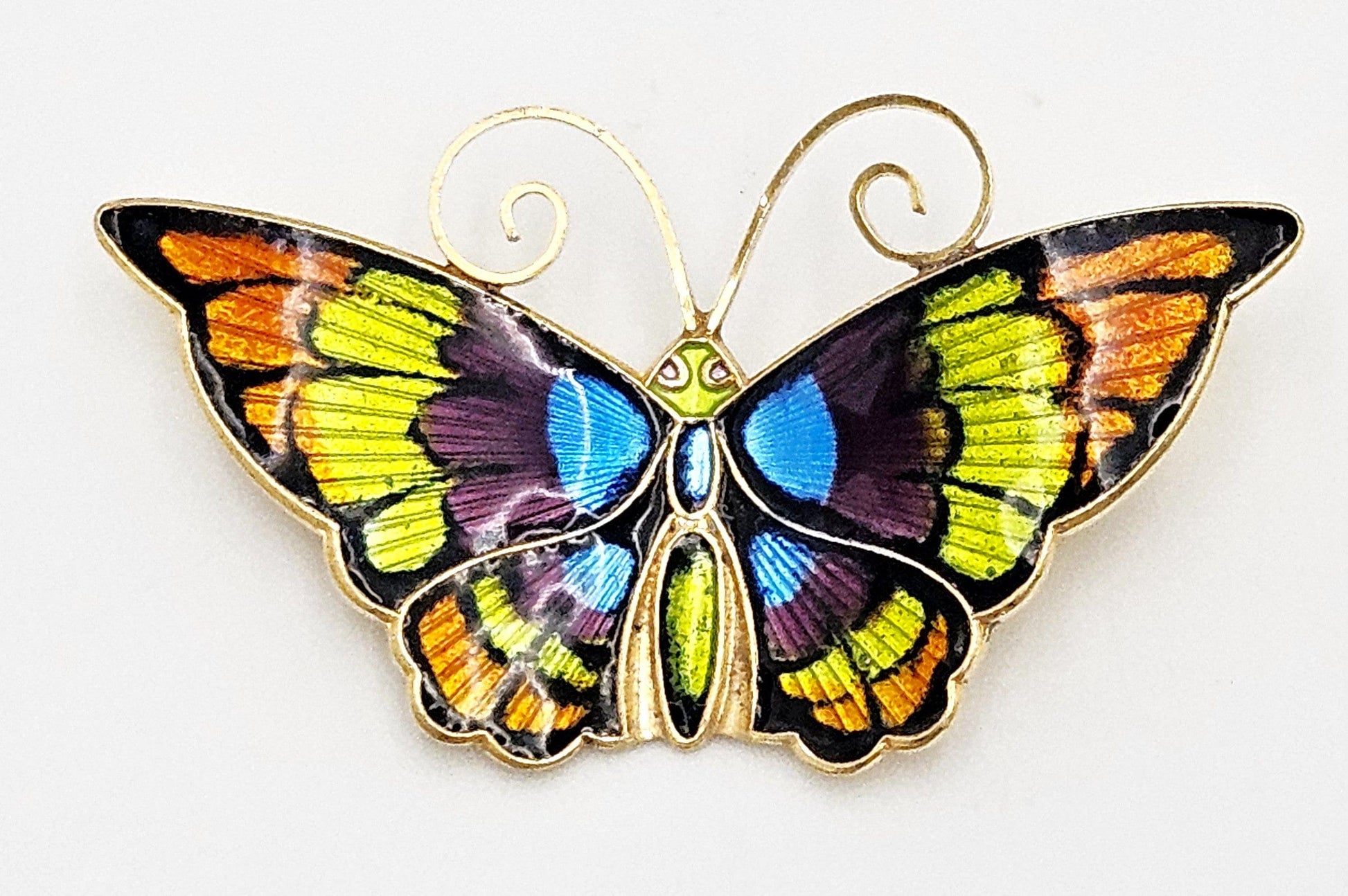 David Andersen Jewelry David Andersen Norway Gilt Sterling Multi-Color Enamel Butterfly Brooch 1940s