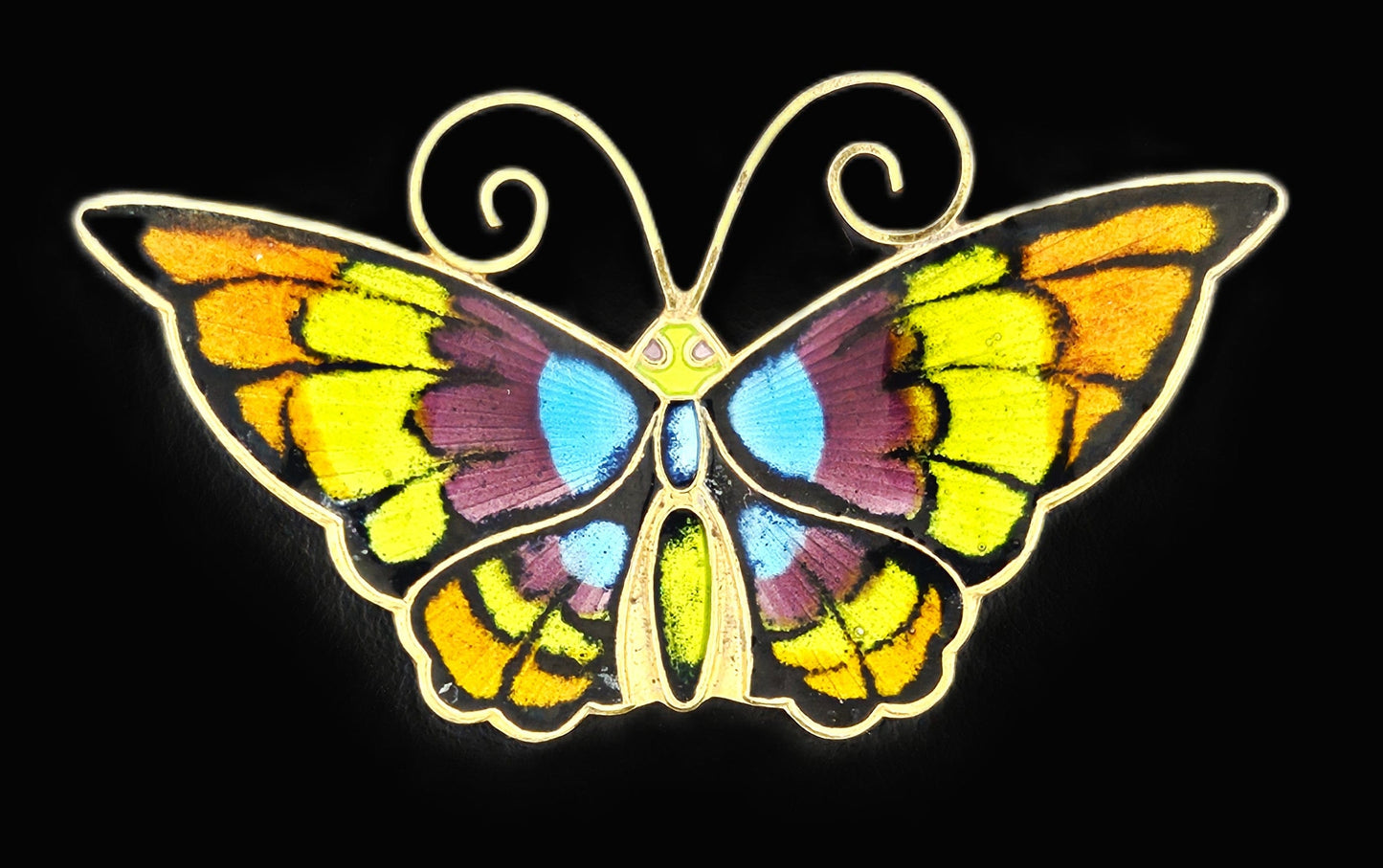 David Andersen Jewelry David Andersen Norway Gilt Sterling Multi-Color Enamel Butterfly Brooch 1940s