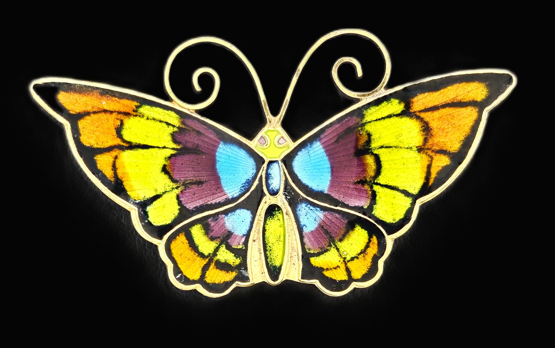 David Andersen Jewelry David Andersen Norway Gilt Sterling Multi-Color Enamel Butterfly Brooch 1940s