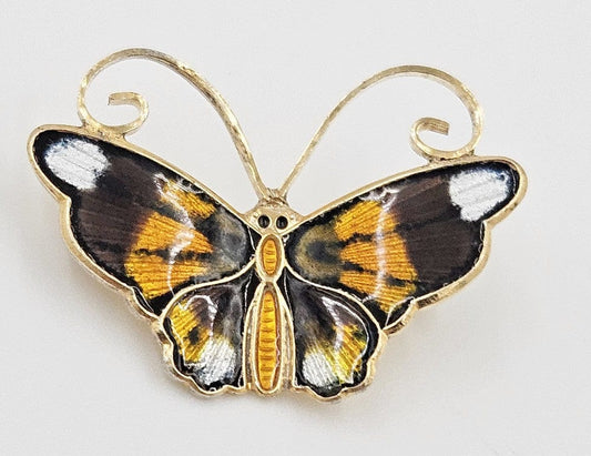 David Andersen Jewelry David Andersen Norway Gilt Sterling Silver+Enamel Butterfly Brooch Circa 1950s