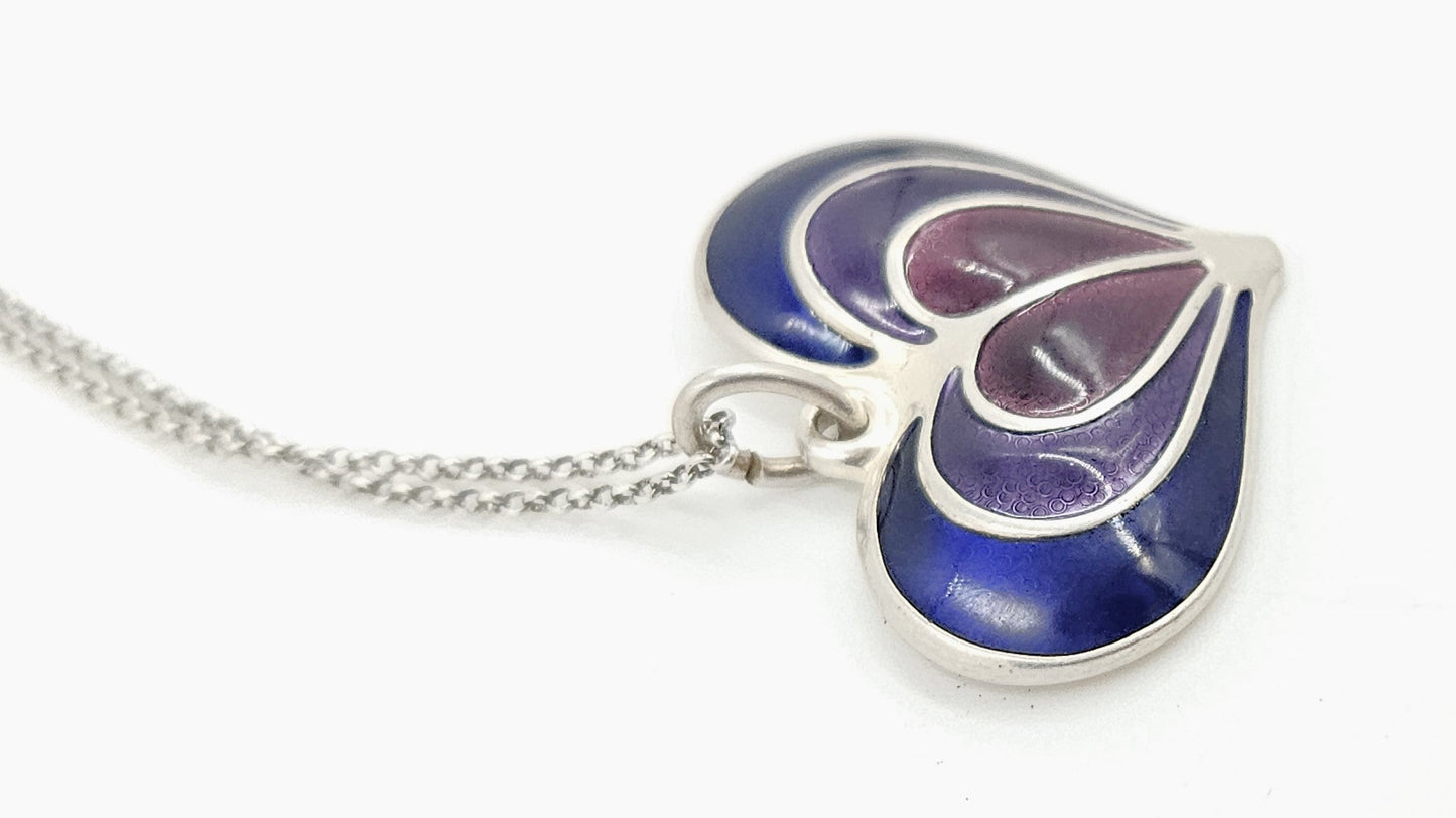 David Andersen Jewelry David Andersen Norway Sterling Enamel Modernist Heart Necklace Circa 1960s