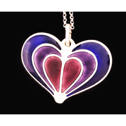 David Andersen Jewelry David Andersen Norway Sterling Enamel Modernist Heart Necklace Circa 1960s