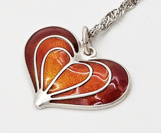 David Andersen Jewelry David Andersen Norway Sterling Enamel Modernist Heart Pendant Necklace