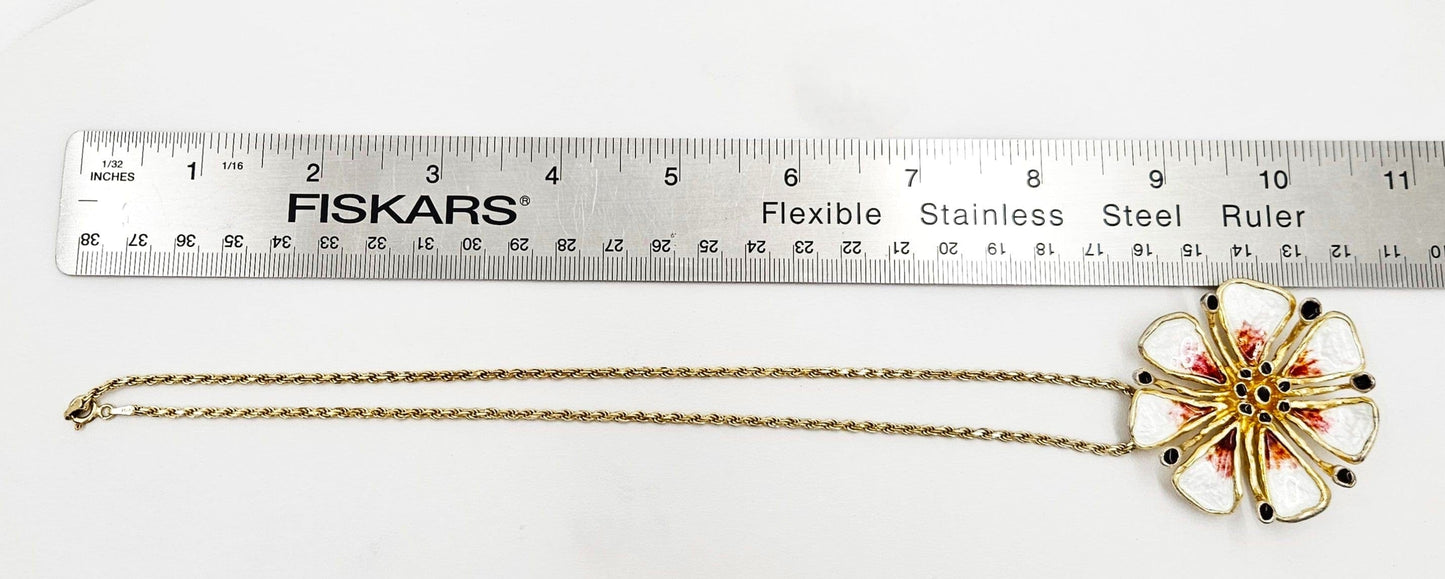 David Andersen Jewelry David Andersen Sterling Enamel 3D Tropical Flower Pendant Necklace C. 1960s