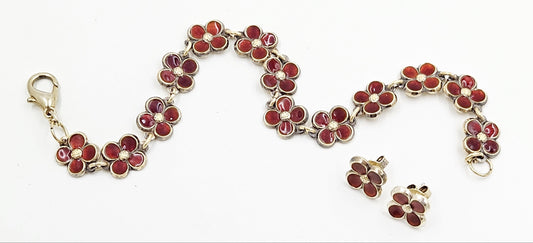 David Andersen Jewelry David Andersen Sterling Enamel Flower Bracelet Earrings Set 1950's