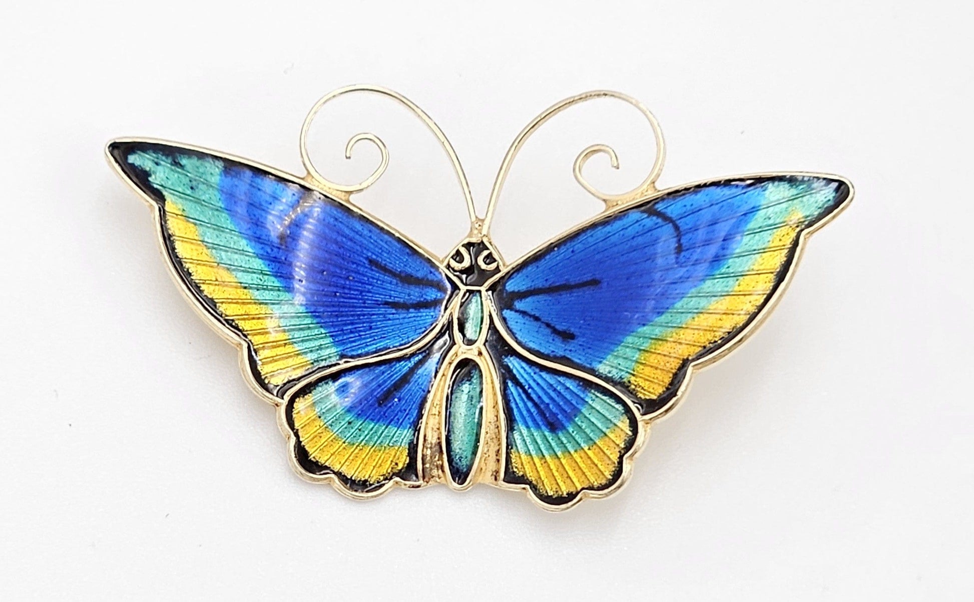 David Andersen Jewelry David Andersen Sterling Multi-Color Enamel LARGE Butterfly Brooch 1940s
