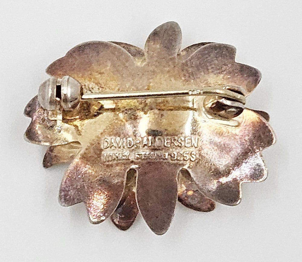 David Andersen Jewelry David Andersen Sterling Silver Guilloche Enamel Sunflower Brooch C. 1950s