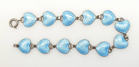 David Andersen Jewelry David Andersen WW Norway Sterling & Blue Enamel Heart Links Bracelet 1950s
