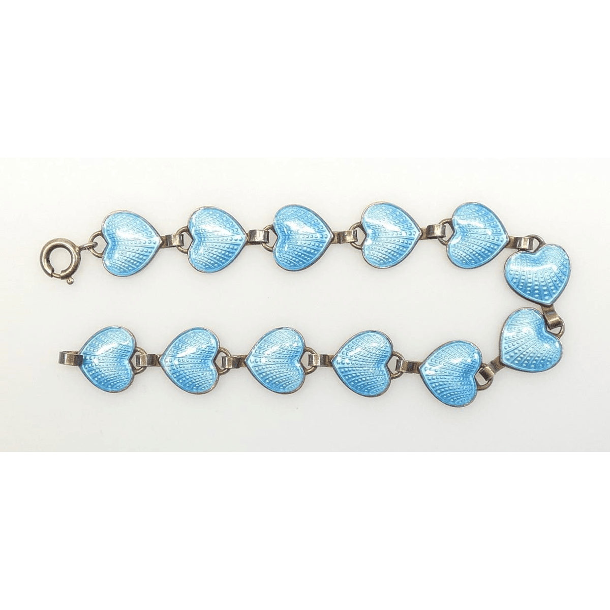 David Andersen Jewelry David Andersen WW Norway Sterling &amp; Blue Enamel Heart Links Bracelet 1950s