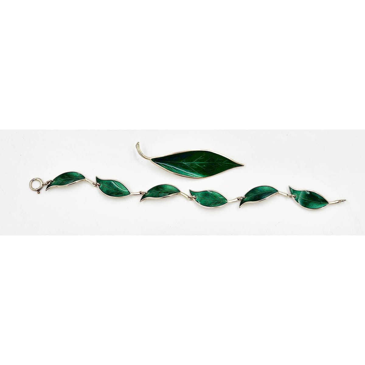 David Andersen Jewelry David Andersen WW Sterling &amp; Enamel Leaves Bracelet and Brooch Set 1950s