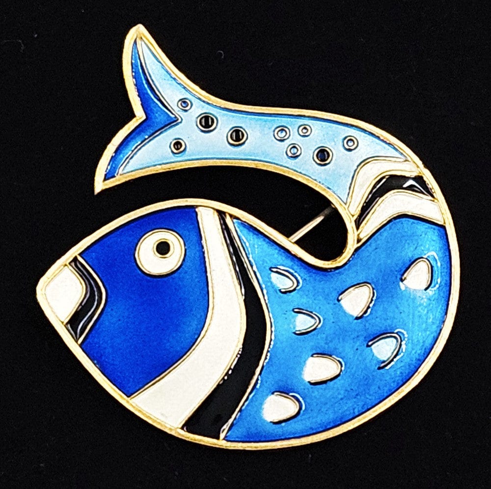 David Andersen Jewelry Norwegian Designer David Andersen Sterling Enamel Large Fish Brooch Pin 1950s