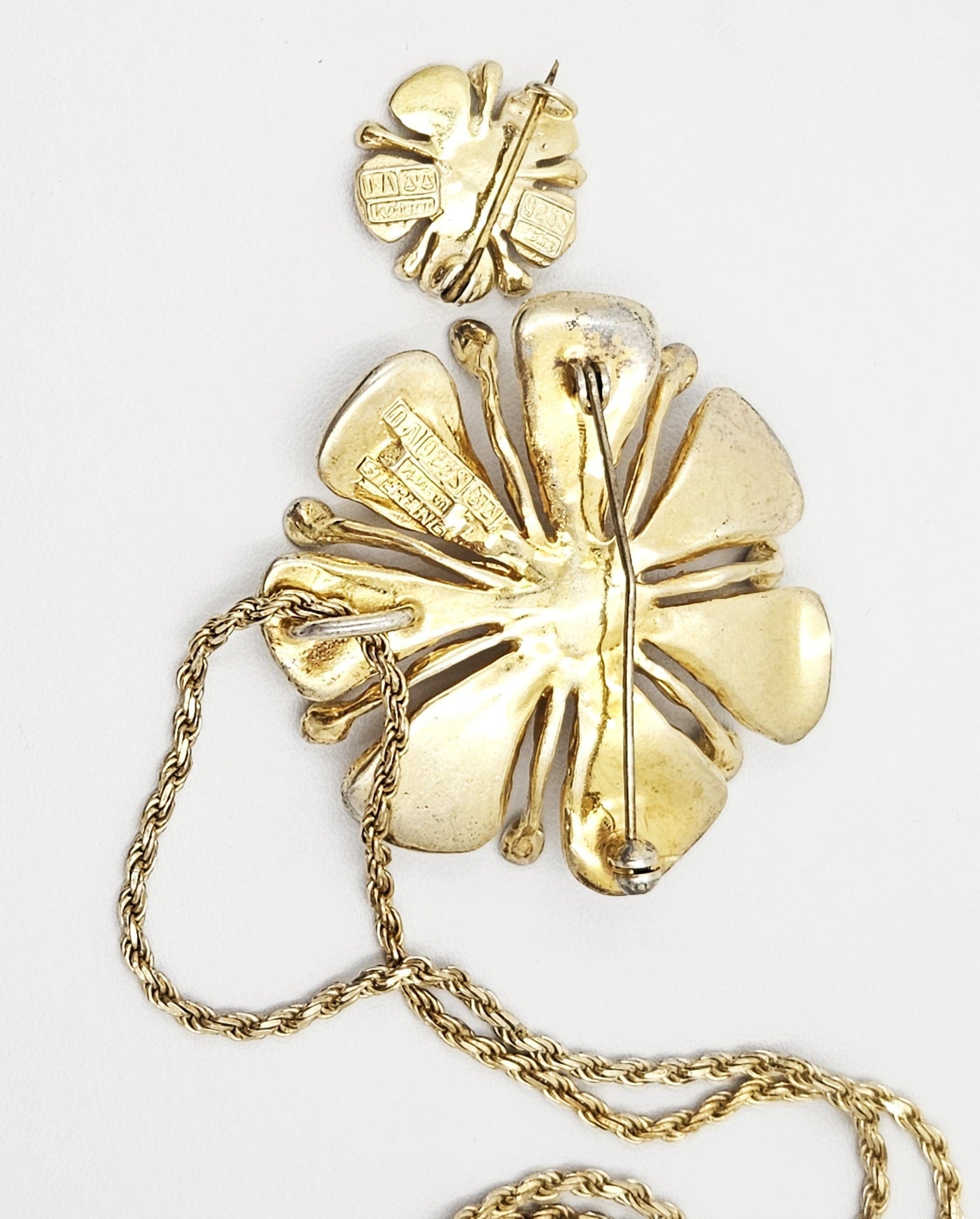 David Andersen Jewelry Otteren for David Andersen Sterling Enamel HUGE 3D Flower Necklace '60s RARE