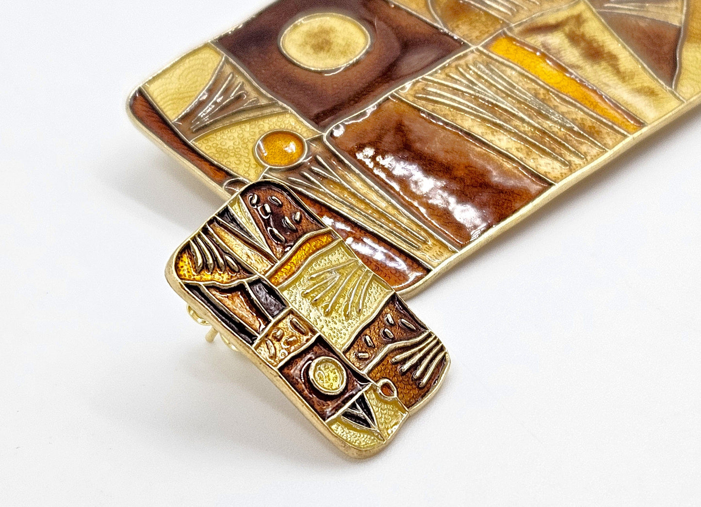 David Andersen Jewelry RARE David Andersen 925 Enamel Autumn 4 Seasons Brooch Earrings Set 1959