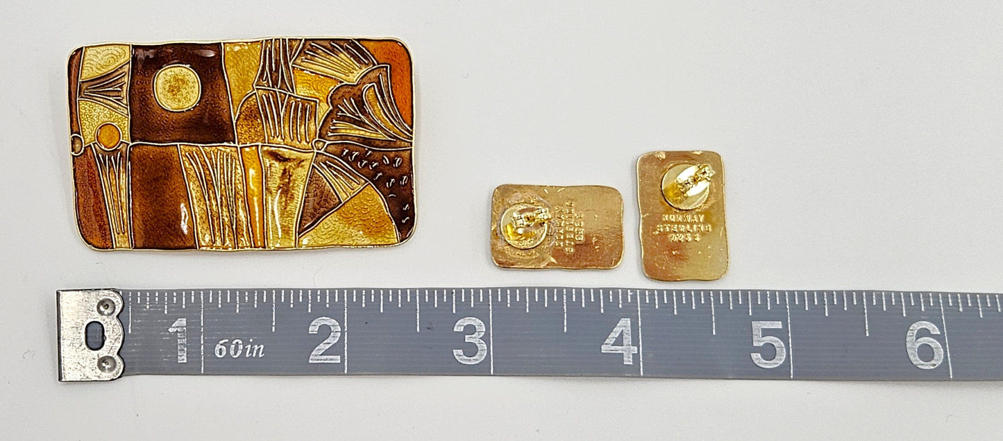 David Andersen Jewelry RARE David Andersen 925 Enamel Autumn 4 Seasons Brooch Earrings Set 1959