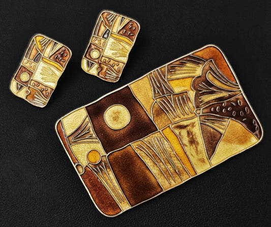 David Andersen Jewelry RARE David Andersen 925 Enamel Autumn 4 Seasons Brooch Earrings Set 1959