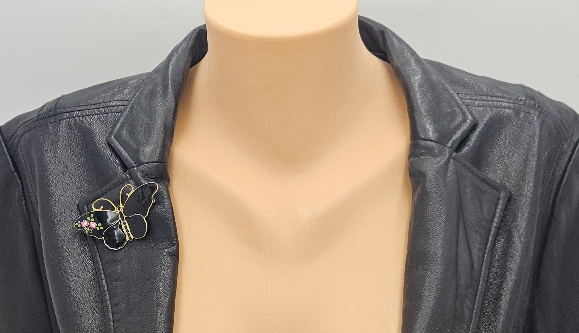 David Andersen Jewelry RARE David Andersen Gilt 925 Black w/Flowers Enamel Butterfly Brooch 1940s