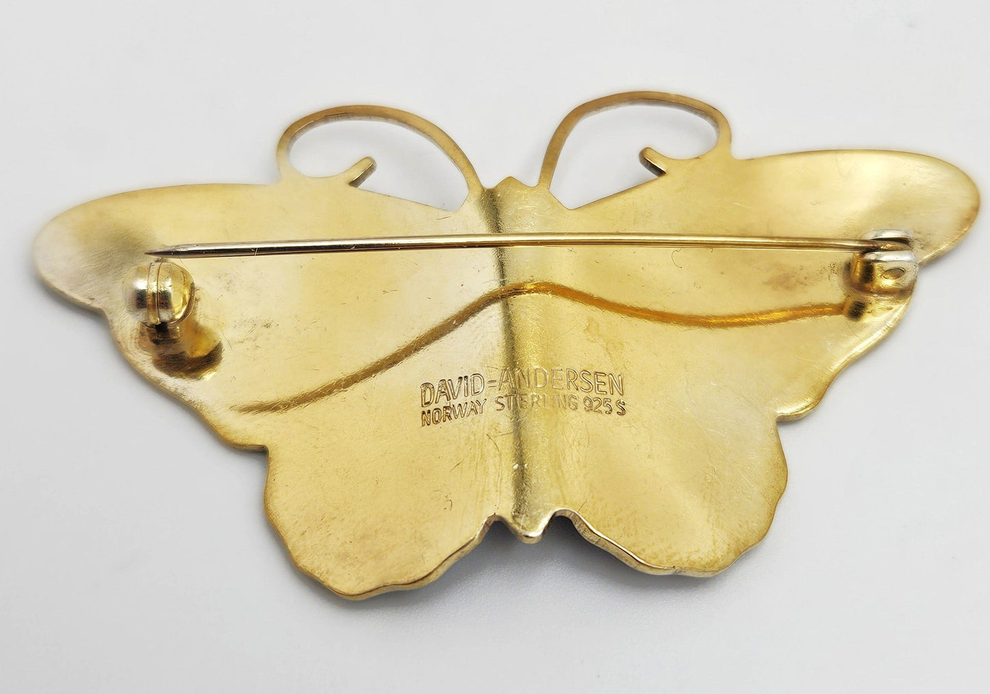 David Andersen Jewelry RARE David Andersen Gilt 925 Black w/Flowers Enamel Butterfly Brooch 1940s