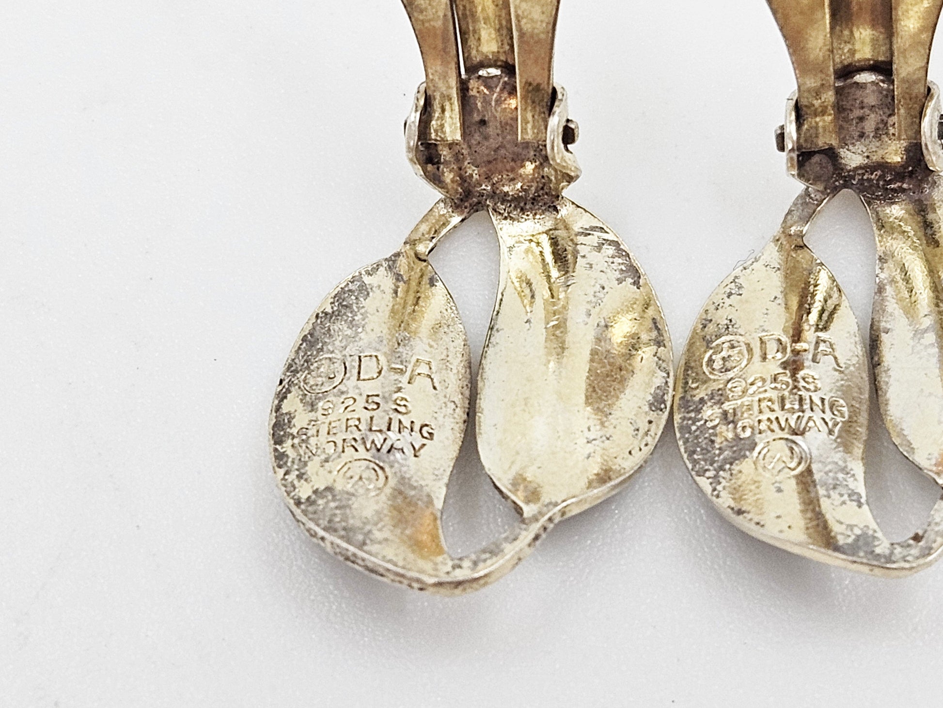 David Andersen Jewelry Set of 2 WW David Andersen Norway Sterling & Enamel Leaf Earrings 1950s