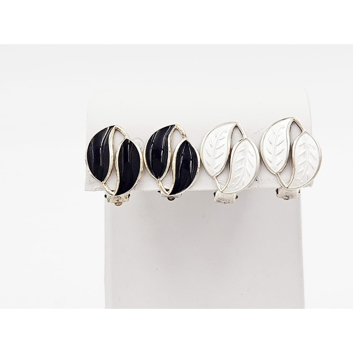 David Andersen Jewelry Set of 2 WW David Andersen Norway Sterling &amp; Enamel Leaf Earrings 1950s