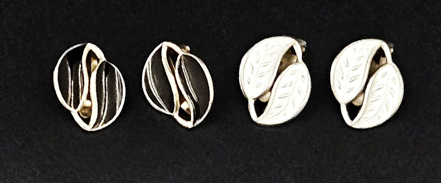 David Andersen Jewelry Set of 2 WW David Andersen Norway Sterling & Enamel Leaf Earrings 1950s