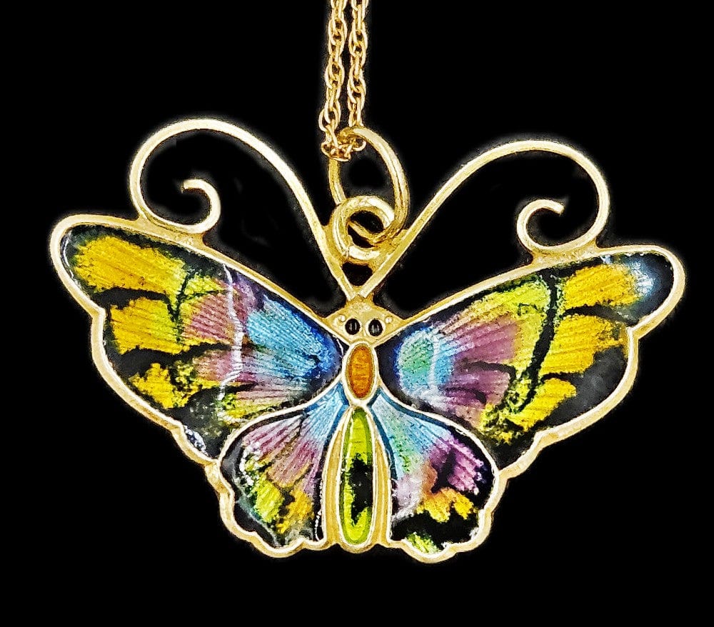 David Andersen Jewelry Superb David Andersen Norway Gilt Sterling Butterfly Necklace Circa 1940s