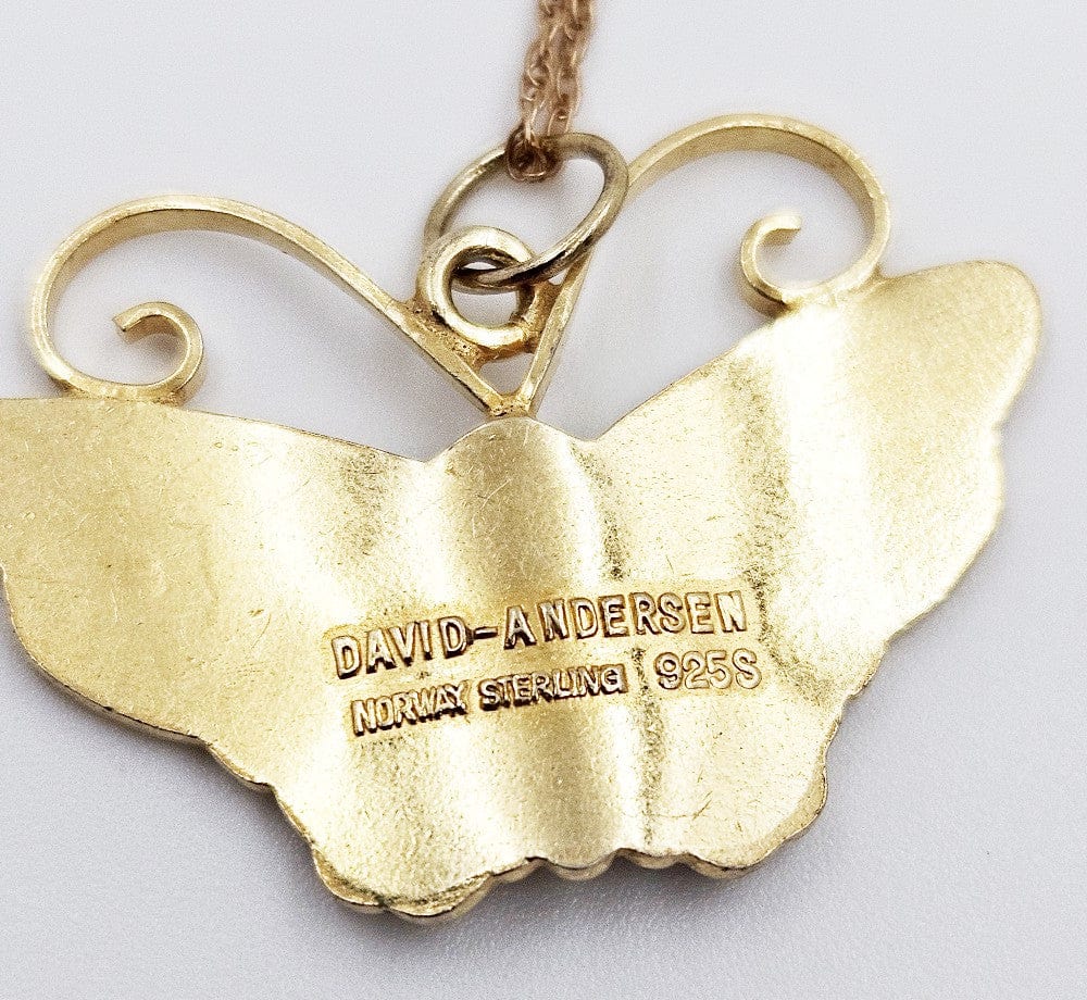 David Andersen Jewelry Superb David Andersen Norway Gilt Sterling Butterfly Necklace Circa 1940s