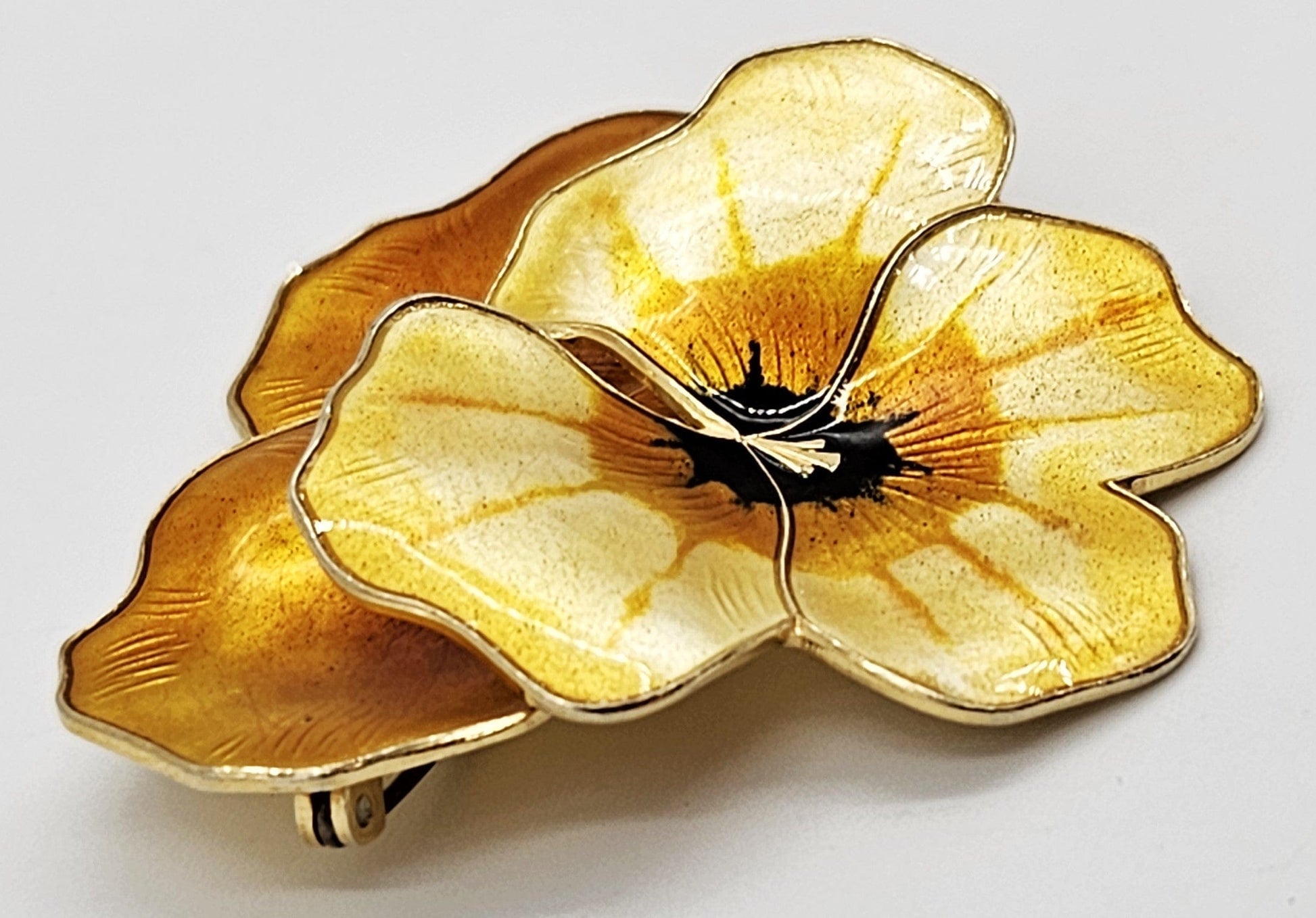 David Andersen Jewelry Superb David Andersen Norway Sterling Enamel XL 3-D Pansy Brooch C. 1940s