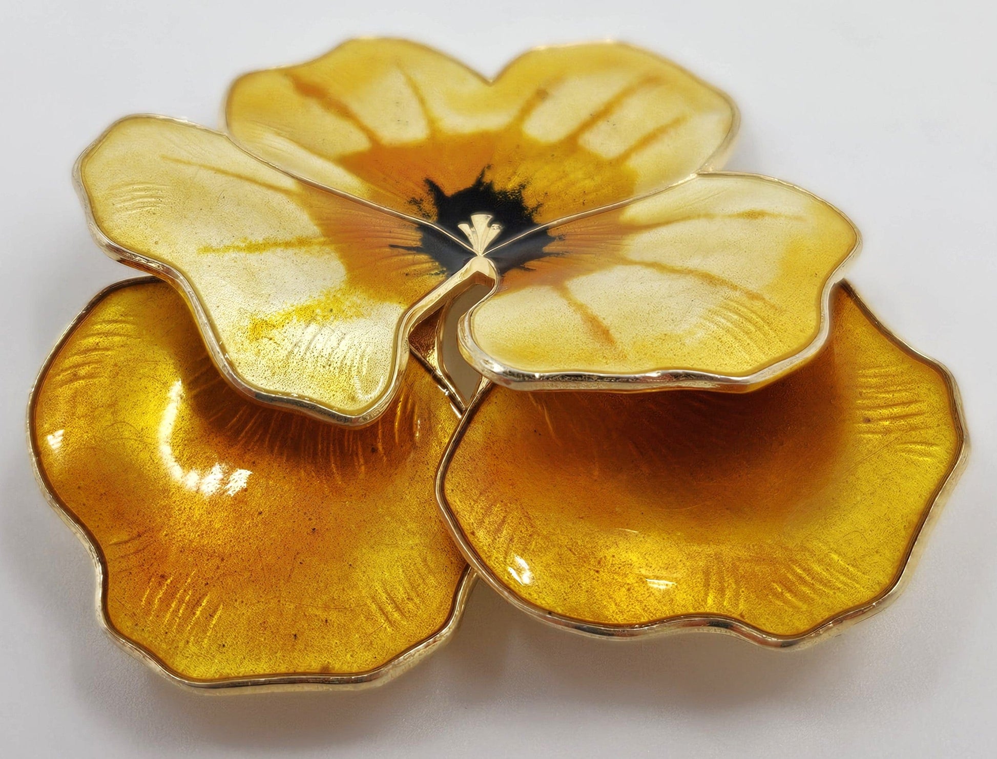 David Andersen Jewelry Superb David Andersen Norway Sterling Enamel XL 3-D Pansy Brooch C. 1940s